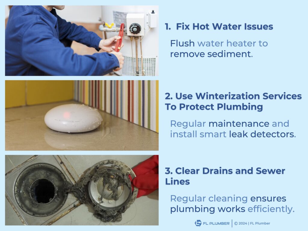 Plumber fixing hot water heater- three plumbing services for Tampa snowbirds.