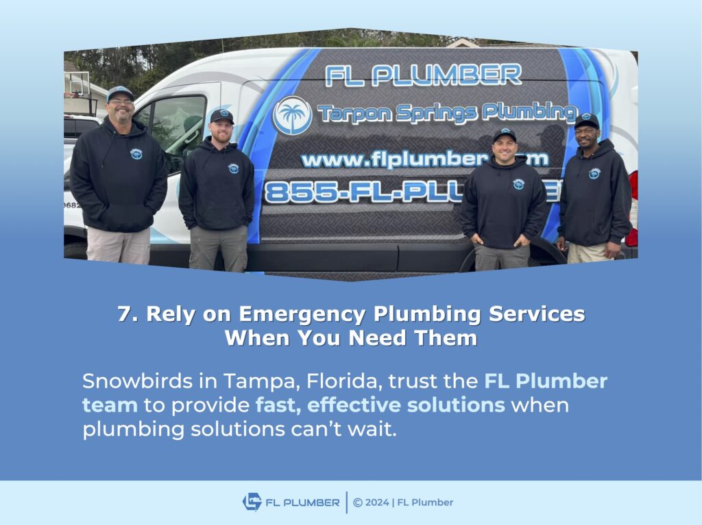 FL Plumber team standing in front of company truck- emergency plumbing services available.